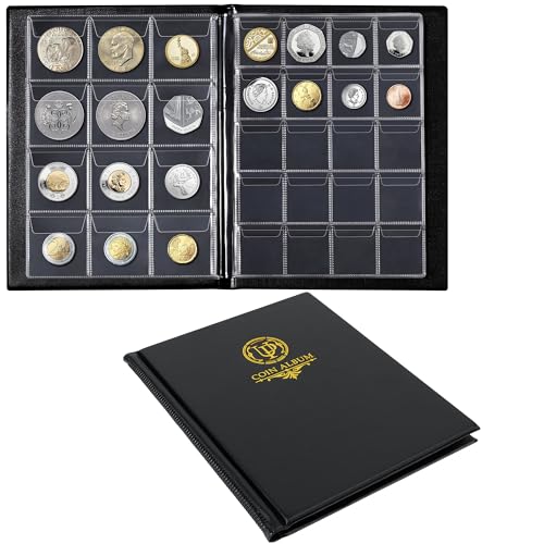 Uncle Paul Münzalbum mit 160 Fächern – 10 Blatt Münzhalter in verschiedenen Größen, 45 x 43/33 x 33 mm, Sammelgitter für Pfund-Pence-Cents (schwarz) CS48160BK