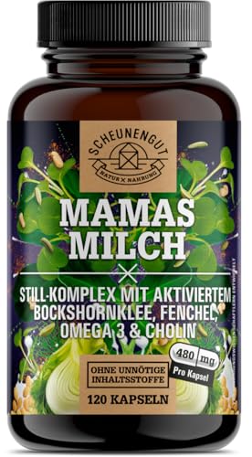 MAMASMILCH® Bockshornklee Kapseln -WICHTIG: Entwickelt für stillende Mütter mit Bockshornklee, Omega 3, Cholin, Eisen, Fenchel, Folsäure und mehr I LAB geprüft -DE- SCHEUNENGUT®