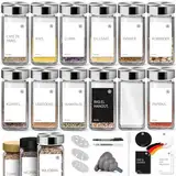 Miorkly Gewürzgläser Eckig mit Streueinsatz, Edelstahl Deckel Gewürzdosen Set 120ml,12 Gewürzgläser Set, Gewürzstreuer Glas mit Streuer-Aufsätze, Trichter, Etiketten & Kreidestift, Gewürze Set