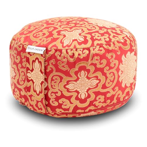 Yoga Laden Meditationskissen Yogakissen Brokat 15cm - Yoga Sitzkissen mit waschbarem Bezug - Yoga Kissen Bodenkissen mit Bio Buchweizenschalen Füllung