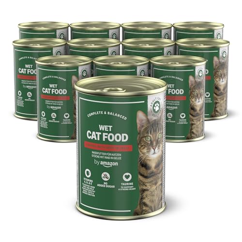 by Amazon Getreidefreies Katzennassfutter, Dose, Rindfleischstücke in Gelee, 12 x 405 g