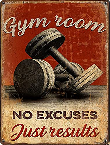 BIGYAK Blechschild für Fitnessraum, keine Ausreden nur Result, Gymnastikdekoration, Fitnesscenter, Geschenk, körperliches Training, Fitnesscenter, Retro-Stil, Wandkunst, Dekoration, Blechschild, 20,3
