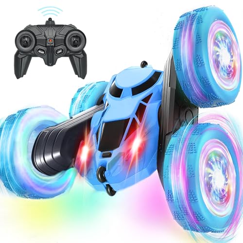 Ferngesteuertes Auto, 90 Min Spielzeit, 2.4Ghz Doppelseitig 360° drehbarer RC Crawler mit Scheinwerfern Radlichtern, 4WD Off Road Drift RC Auto Spielzeug Geschenke für Jungen 6-12 Blau