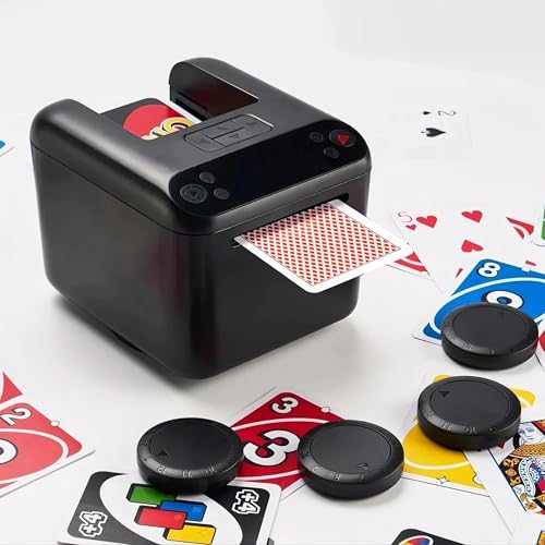CUIYKAI Automatischer Kartenhändler, elektrisch, kompatibel mit Poker und UNO, Kapazität für 3 Kartendecks, 4 Anruftasten, anpassbare Handelsregeln und Texas Hold'em-Modus