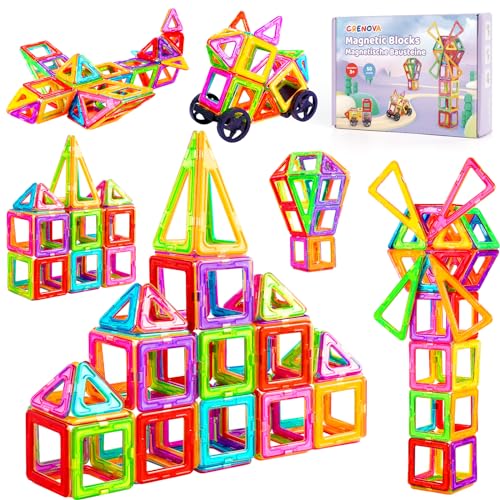 Crenova Magnetische Bausteine, Magnetspiel STEM Magnetbausteine, Montessori Spielzeug ab 3 Jahre, Magnete Kinder Geschenk Spielzeug ab 3 4 5 6 7 8Jahren für Jungen und Mädchen