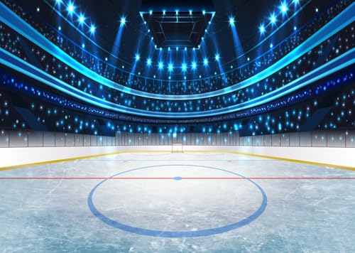 CORFOTO 2.5x1.8m Eishockeystadion Fotohintergrund Eishockey Sportfotografie Hintergrund Winter Leeres Hockeystadion Hintergrund Eishockeyarena Hintergrund Hockey Party Dekor Studio Requisiten