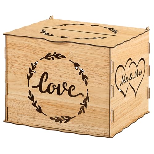 BOFUNX Hochzeit Kartenbox aus holz Vintage Hochzeit Geldbox Briefbox Hochzeit Geschenkkarten Box für Hochzeit Geburtstag Jubiläum Geschenkkartenbox