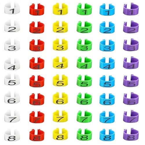 JEYORZY 48Stück Geflügel Fußringe, Plastikgeflügel Beinringe, Hähnchen Beinringe Mehrfarbige Hähnchen Identifikation Beinbänder Nummerierter Clip an Geflügel Beinringen für Truthahn Ente Gans (16mm)