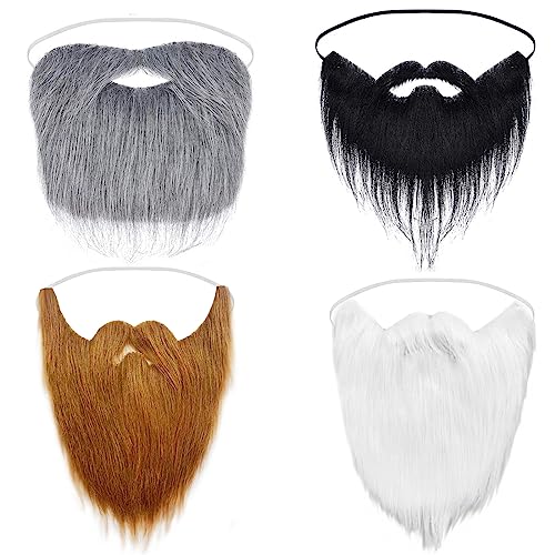 4 Stück Party-Künstlicher Bart, Gefälschte Bärte Schnurrbärte, Lustige Schnurrbärte, Halloween Lustiger Zubehör Falscher Kostüm Whisker für Weihnachtsfeier Erwachsene Kinder (4 Farben)