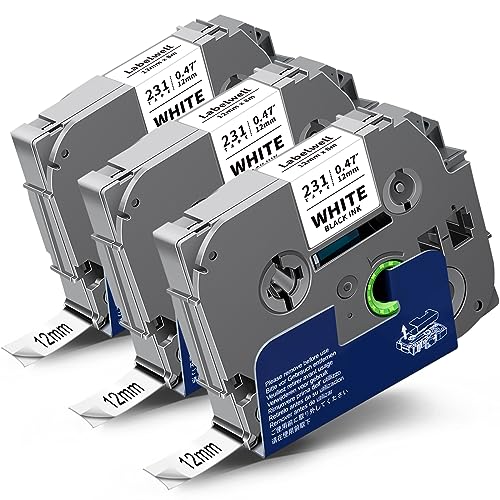 Labelwell kompatibel TZe-231 TZe231 für Brother TZc-231 TZ-231 Tze 12mm 0.47 Laminated White Tze Schriftband für P-Touch PT-H100R PT-H105 PT-H100LB PT-H110 H107B PT-D400 PT-D210 PT-E100 D600VP 1000