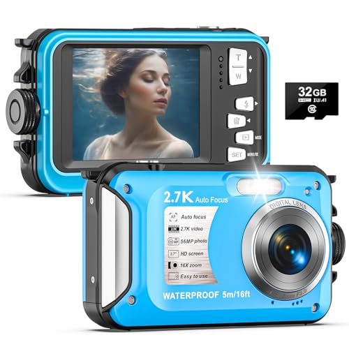 Yixinxin Unterwasserkamera 2.7K Digitalkamera wasserdichte 56MP Autofokus wasserdichte Kamera Fotokamera mit 32GB Karte