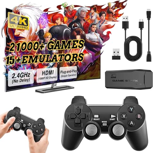Retro Konsole Spielkonsole Retrolink Game Stick, 22.000+ Spiele mit 2 Wireless Controllern, HDMI Plug & Play Retro Konsole für TV, Spiele Geschenk für Jungen und Erwachsene (TitanX Pro+)