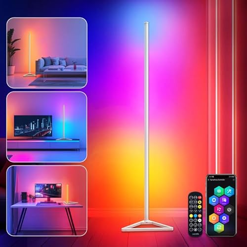 LED Stehlampe,RGBIC Stehlampe Wohnzimmer Dimmbar,140cm Abnehmbar Stehlampe Schwarz,Standleuchte LED mit App,16 Millionen Farben Standleuchte,300 Szenenmodi,Musikmodus & Timing-Funktion Deko Wohnzimmer