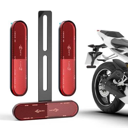 Ancable Motorrad Reflektor Set - Mit T-Halterung und 3 Stück 96 x 24mm Reflektoren E4-Geprüft, Rote Katzenaugen-Design für Motorrad Fahrrad und Roller