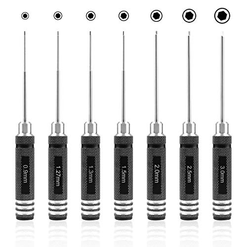 Sechskant Schraubendreher Satz 7-teilig | Rc Werkzeug Innensechskant Schraubenzieher Handwerkzeug für Modellbau Auto Boot Quadcopter 0,9 mm | 1,27mm | 1,3 mm | 1,5 mm | 2 mm | 2,5 mm | 3,0 mm