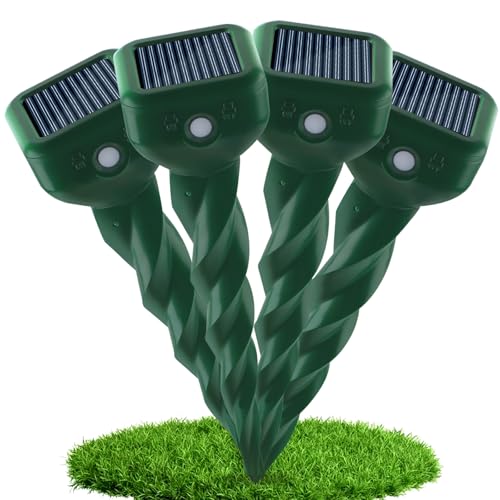 TEPENAR Maulwurf Vertreiber Solar 4er Set - Ultraschall Wühlmausabwehr & Tiervertreiber gegen Maulwürfe, Wühlmäuse Schlangen, Murmeltiere (IP65 wasserdicht) Für Garten, Rasen, Hof