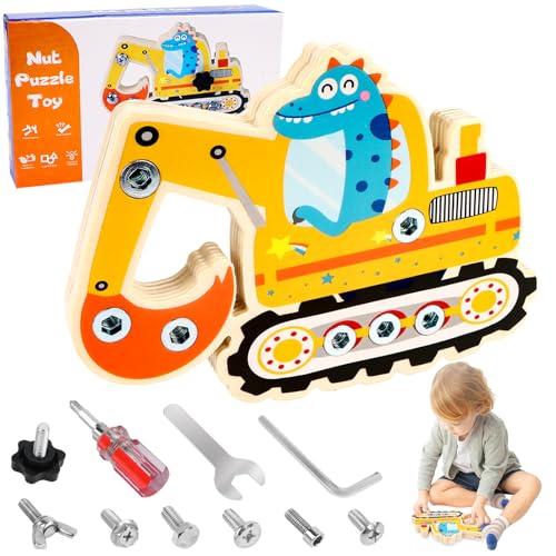 Bagger Kinder 2 Jahre, Montessori Spielzeug Ab 2 Jahre, Bagger Spielzeug Mit Aufbewahrungstasche, Schraubbrett Holzspielzeug, Lernspiele Geschenk Für Sinnvolle Geschenke 3 4 5 6 Jahre Geburtstag