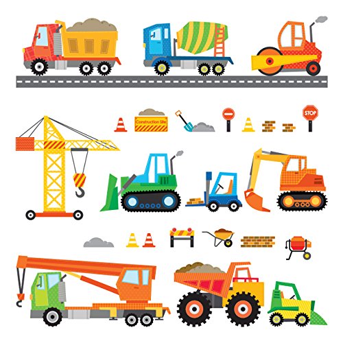 DECOWALL DS-8012 Bau Baustelle Transporte Autos Fahrzeuge Wandtattoo Wandsticker Wandaufkleber Wanddeko für Wohnzimmer Schlafzimmer Kinderzimmer (Klein)