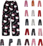 Pyjama Hose Damen Schlafanzug Hosen Kinder Lang Flanell Schlafhose Weich Kawaii Pyjamas Anime Bequeme Schlafanzughose Frauen Flauschig Pyjamahose Mädchen Cartoon Kuschelhose Home Casual Schlaf Pant