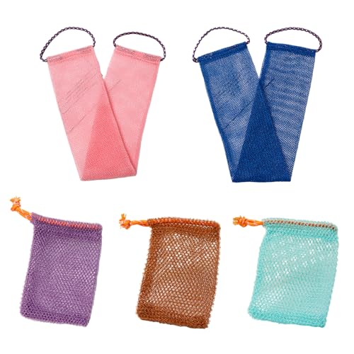 Varkage 3 Stück Seifensäckchen Nylon für Feste Seife, Seifenbeutel für Feste Seife, Seifennetz mit 2 Afrikanisches Peeling-Netz für Sauberer Täglichen Baden