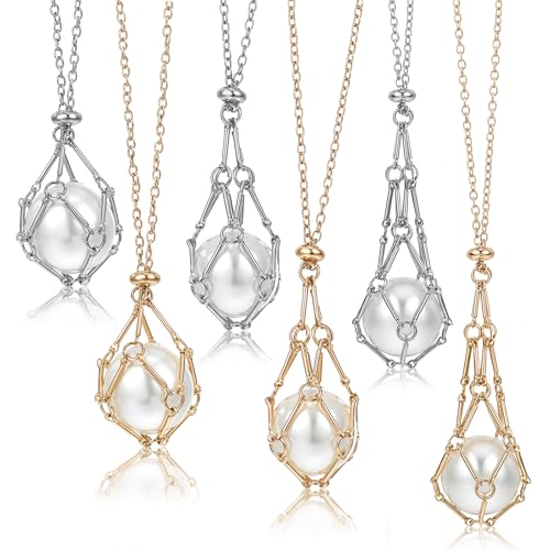 6 Stück Kristallsteinhalter Halskette Leerer Steinhalter Kette, Kristallhalter Halskettenkäfig, Kristall Halskettenhalter, Halskette Quarz, Halsketten Käfig, Kristall Halterung Kette, für Halsketten