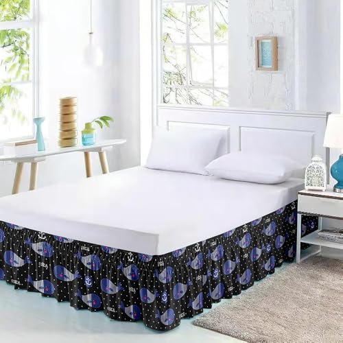 Mateju Ozean-Stil Haushalt Bettvolant Bettrock Gefalteter Bettrock Wrap Around Style mit Rüschen Elastischer Staub Ruffled Rock, Bett Wrap Ruffle Bett Rock 38/40cm Drop (Schwarz,180x200x45cm)