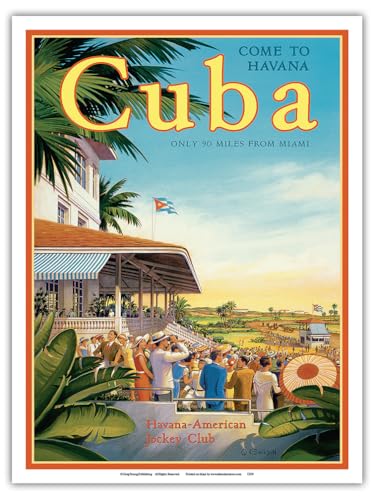 Pacifica Island Art - Havanna, Kuba - Oriental Park Pferderennbahn, Marianao - Havanna-amerikanischer Jockey Klub - Retro Weltreise Plakat von Kerne Erickson - Kunstdruck 23 x 31 cm