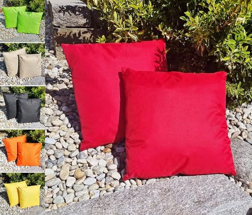 JACK 1x 45x45cm Outdoor Lounge Kissen Dekokissen inkl. Füllung Wasserabweisend Sitzkissen Garten Stuhl Lotus Effekt, Farbe:Rot