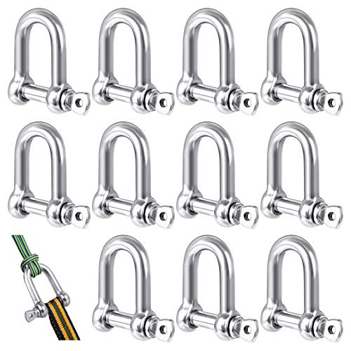 12 Stück M5 Edelstahl Schraube Schäkel 304 D Ring Schäkel Sperren Schäkel Gerade kurze Form Schäkel für Takelung Drahtseil Stahlseil, Kordeln
