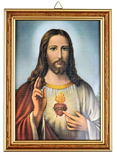 Motivationsgeschenke Wandbild Herz Jesus Holz Rahmen Braun Gold 20cm Christliche Wanddekoration