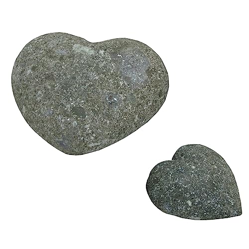 STONE art & more 2er Set Stein-Herz, Ø 10 und 15 cm, Steinmetzarbeit aus grünem Lavastein (Basanit), Naturstein, Garten-Deko, Grabschmuck, frostfest