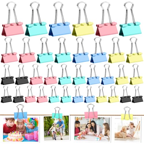 MXTIMWAN 100 Stück Foldback Klammern Groß Set,Büroklammern Vielzweckklammern,Klein Metall Binder Clips,15 mm/ 19mm/ 25mm/ 32mm Klemmen für Büro und Haushalt,Mini Farbige Papierklammern