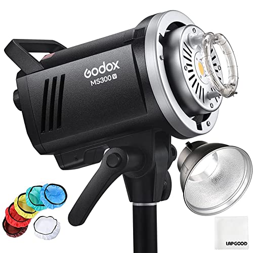 Godox MS300V LED-Studioblitz 300W,2.4G Wireless 5800K TTL LED-Licht 0.1-1.3 S Recycle Time Bowens Mount mit LED Modeling Lamp,Outstanding Power Output Stability Monolight für Studiofotografie