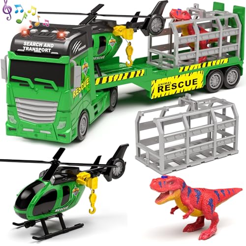 Tacobear Abschleppwagen Lastwagen Spielzeug Geschenke ab 2 3 4 5 Junge Groß Transporter LKW Spielzeug & Hubschrauber Dino Abnehmbar Anhänger Reibungsbetrieb Autotransporter Geschenkideen Kinder Jungen