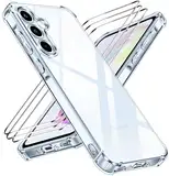 iVoler Nie Vergilbung Klar Hülle für Samsung Galaxy A35 5G mit Stoßfest Schutzecken, 1 Handyhülle mit 3 Stück Panzer Schutz Glas, [Militärischer Schutz] Transparent Schutzhülle Dünn Durchsichtige Case