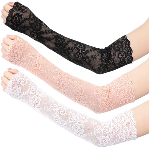 YUXIANLB Spitzen Armstulpen Lang Fingerlos Spitzen Ärmel 3 Paar Arm und Bein Accessoires Atmungsaktive Armabdeckung Ellenbogen Sonne UV Schutz für Frauen Hochzeit Party Outdoor Sportaktivitäten