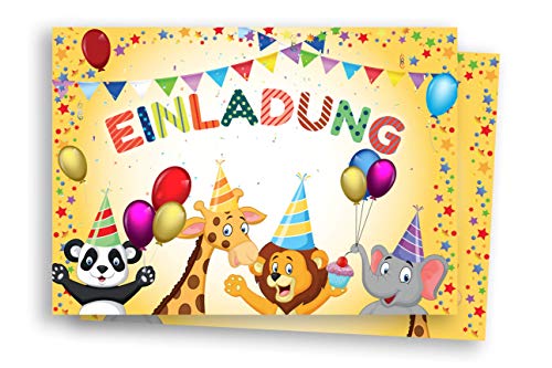 Friendly Fox Zootiere Einladung, 12 Einladungskarten Kindergeburtstag Zoo Tierpark Safaripark, Geburtstagseinladung