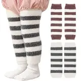XEPST Packung mit 4 Kleinkind-Baby-Beinwärmer, Streifen lange Beinwärmer Kniestrümpfe Knieschützer Beinärmel für Babykinder Kleinkinder Mädchen und Jungen 0-5 Jahre, Einheitsgröße(Grau + Kaffeebraun)