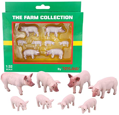 Toyland® Packung mit 8 großen weißen Schweinen und Ferkeln im Maßstab 1:32 Tierfiguren - The Farm Collection - Sammlerfiguren