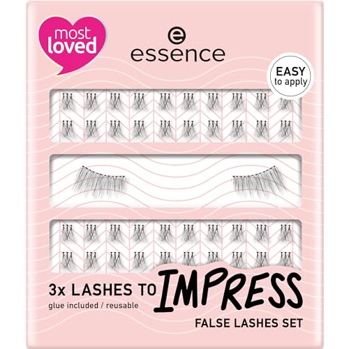 essence 3x LASHES TO IMPRESS false lashes set 01, künstliche Wimpern, Schwarz, vegan, Nanopartikel frei, ohne Parfüm, ölfrei, 1er Pack (3pair)