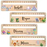 Personalisiertes Lesehilfe mit Lineal aus Holz - 15 cm Lineal mit Namen & süßen Motiven wie Dino, Bär - Geschenk zur Einschulung 2024 für Jungen & Mädchen - Schultüten-Füllung, Schulanfang (Farbig)