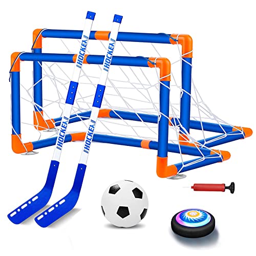 NIWWIN Air Power Fußball，Hover-Fußball 3-in-1 Hockey -Spielzeugset, simuliertes Hockeyspiel, Innen- und Outdoor -Hockeyspielzeug, geeignet für Kinder Jungen Mädchen ab 3 4 5 6 7 8-12 Jahre.