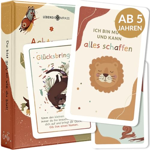 Lebenskompass Affirmationskarten Kinder - 40 Achtsamkeitskarten für Kinder für positives Denken, Selbstliebe, Mut und Dankbarkeit