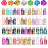 NVTRSD 48 Farben Glitzer Basteln Glitzerpulver, Glitter Bastelglitzer Glitzer Set Glitzer Schminke, Glitzerpulver Zum Basteln Für Make-up, Karten, Nagelkunst, Party, DIY, Musik Festival