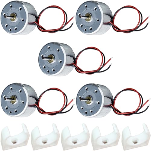 JYUDAUFU 5 Stück RF-300-Motor DC 1 V – 6 V, Wellendurchmesser 0,08 Zoll/2 mm, Wellenlänge 0,16 Zoll/4 mm, 5200 U/min mit Halterung, Reparaturteil für Spielzeugauto, Mini-Lüfter, DIY-Modell