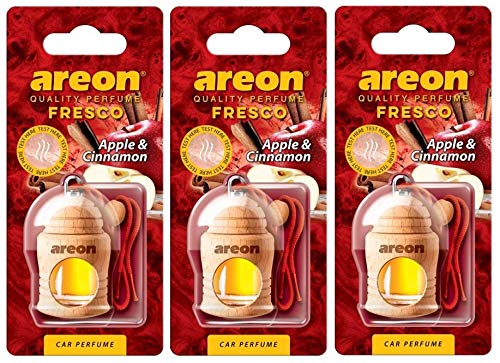 Areon Fresco Auto Duft Apfel Zimt Glas Duftflakon Flakon Holz Hängend Anhänger Spiegel Rot 4ml (Pack x 3)