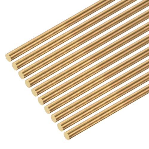 DMiotech 10er Pack 3mm x 300mm Messingstangen, Massiver runder Messingstab für DIY-Handwerk Messingschweißstangen Drehbankstangen für Durchschläge Wellen Modellflugzeug Schiff Auto