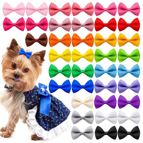 Xinsheinelry Packung 50 Haustier Bowknot Hair Clip Weiches Band Haar Barrettes Verschiedene Farbbandhaarbögen Zur Verbesserung Der Haustierfrisur