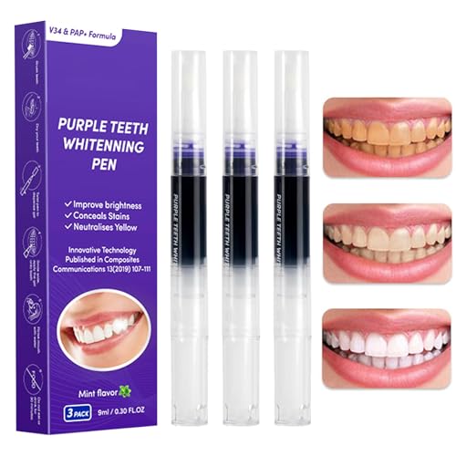 Purple Teeth Whitening Pen 3er Pack, Zahnaufhellung Stift für schnelles Zahnbleaching, Effektives Bleaching Zähne & Zähne Aufhellen für strahlend weiße Zähne, Zahnweiss Stift mit Minzgeschmack