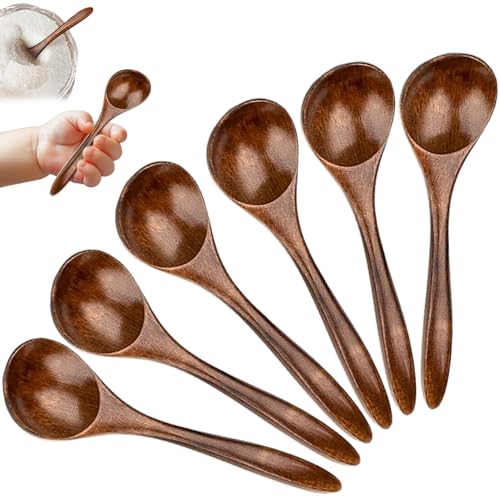6pcs kleine hölzerne Löffel 5 Zoll kompakt und tragbarer Honiglöffel für Tee Multifunktionales winziges Holzutensilien für Kochen, Gewürze, Honig, Löffel.